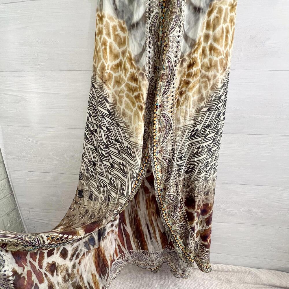 Camilla - Animal print silk embellished maxi halter dress, L - Picture 14 of 15